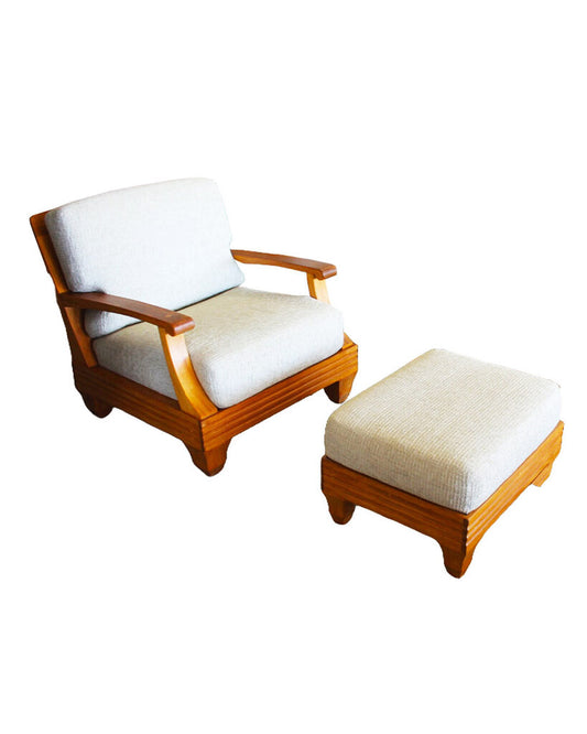 Giati Furniture Teak, Upholstered Lounge Chair w/Ottoman