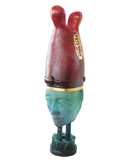 Egyptian Pharoah Bust in Pressed Glass, Burgandy, Green & Gold