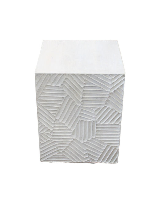 Arteriors White Wash Carved Wood End Table 14"Sq. 18"H