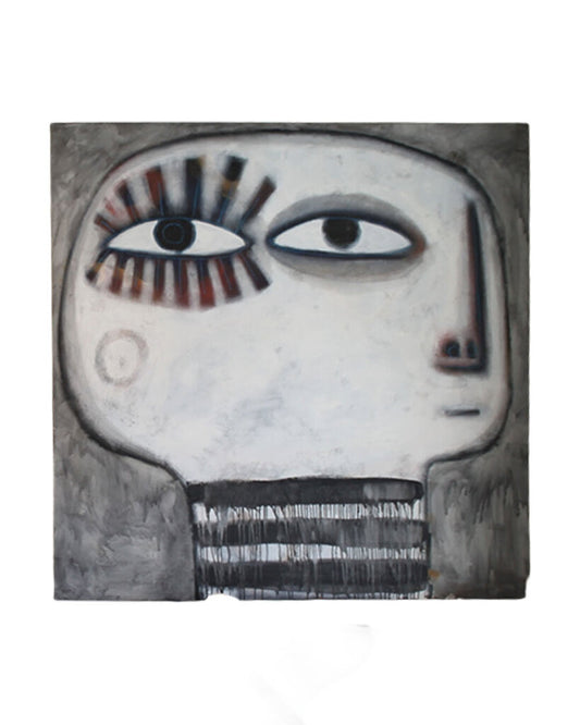 "Big Head w/Eyelashes" Orig Gouche (Opaque Watercolor) Wht & Blk on Board by Shawn Savage