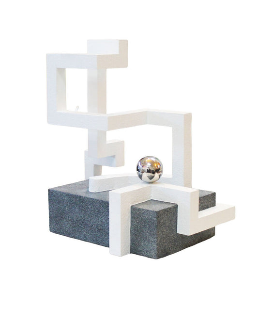 "Pandora's Box" White Texture , Chrome Ball Sculpture