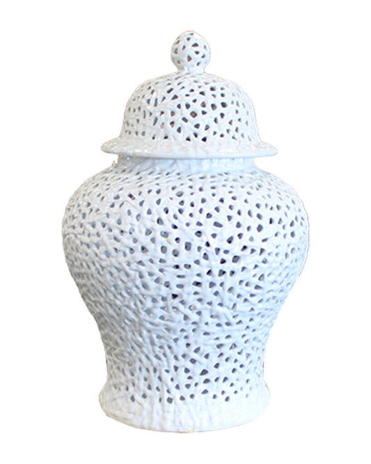 Pierced White Lattice Ginger Jar w/Cover
