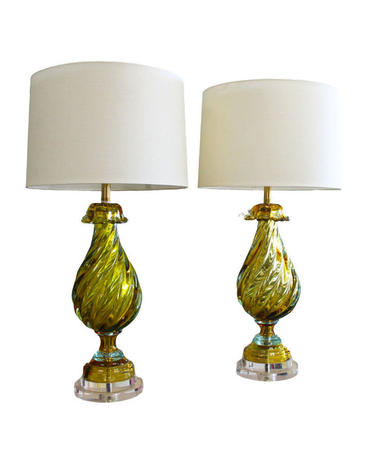Vintage 1960's Art Glass Marboro Lamp Co. Table Lamps (PAIR)