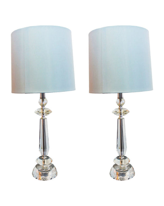 Faceted Crystal Small Table Lamps, Light Blue Shades (PAIR)