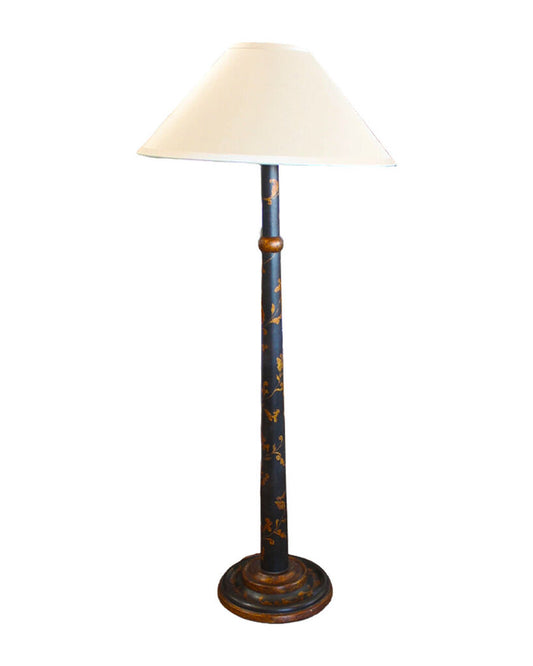 Hand Painted Chinoiserie Black & Gilt Floor Lamp