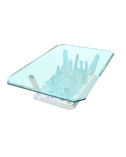 Lucite Crystal Sphered & Beveled Glass Rectangle Coffee Table 60W 42D 15.75H