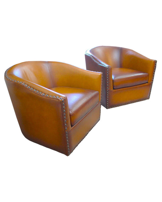 Pottery Barn Harlow Leather Swivel Chairs - PAIR