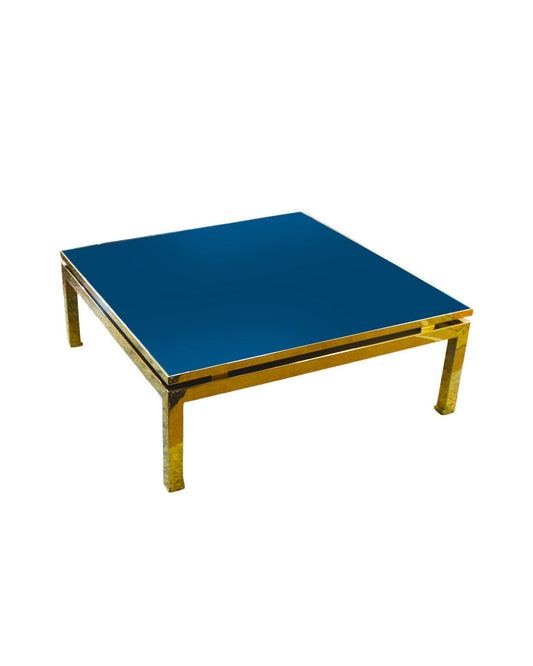Mastercraft Style Large Brass Coffee Table, Ming Style Legs, Shiney Black Glass Surface 40"Sq.