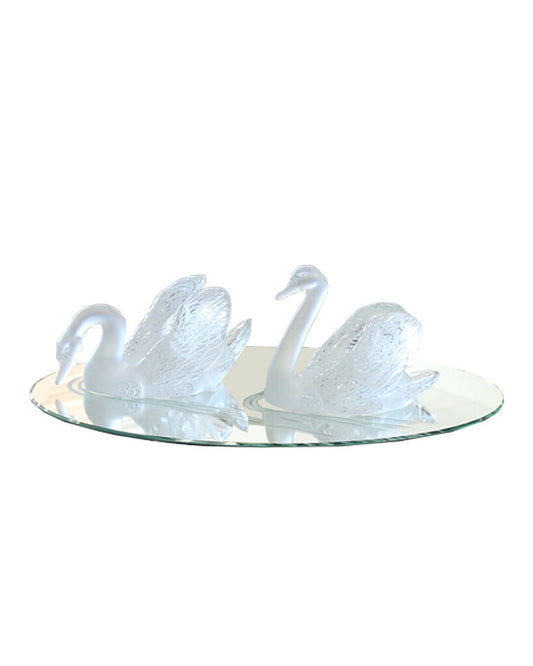 Lalique Crystal Signed Two Swans w/Etched Mirror
