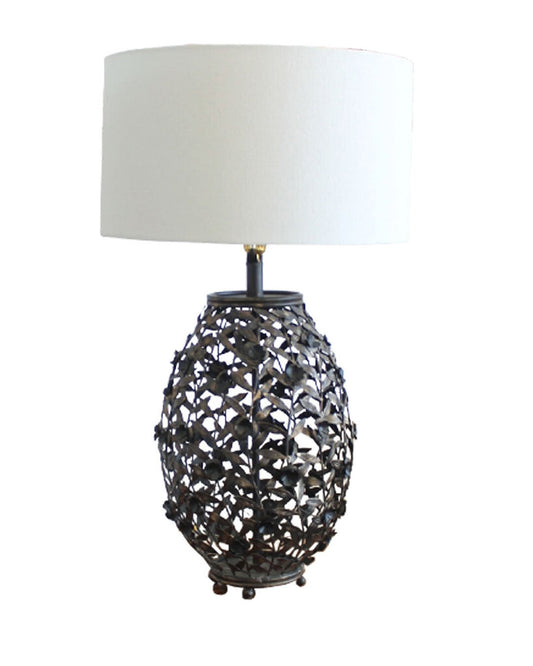 Bronzed Metal Foliate Cage Table Lamps, Wht. Shds.