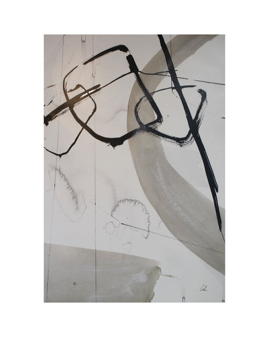 Original Abstract Black & White w/Taupe Acrylic on Canvas, Ltd. Ed. 34/500 Signed Cole