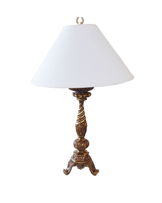 Ornate Gold Painted Table Lamps, White Shades (PAIR)