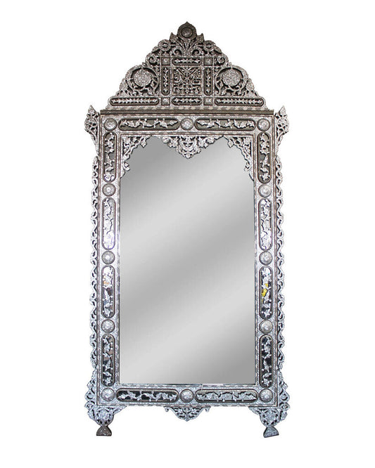 Ornate Handcrafted Syrian-Moroccan Mother of Pearl on Walnut Wood Inlaid Mirror