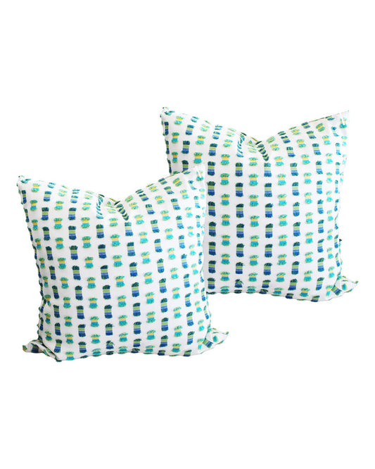 Blue, Green on White Accent Pillows