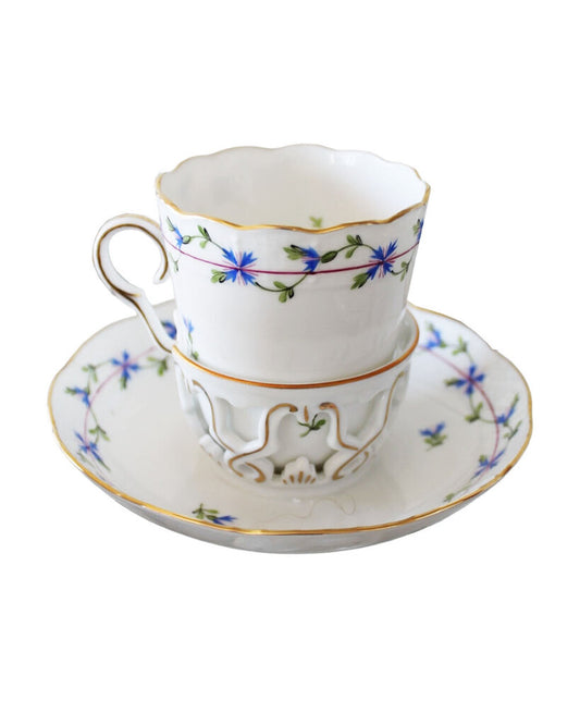 Herend China Blue Garland Demitasse Cups w/Saucers