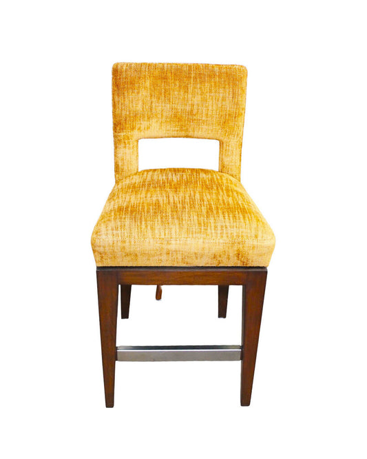 Custom Upholstered Open Back, Swivel Bar Chairs, Metal Footrest - Set of 4