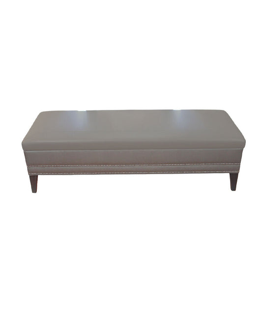 Kravet Grey Leather Storage Bench 61W 23D 18H