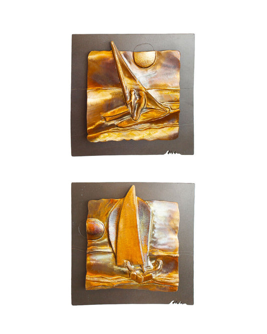 John Richen Steel & Bronze Sculptures "Sailboats" (PAIR) 16"Sq. each