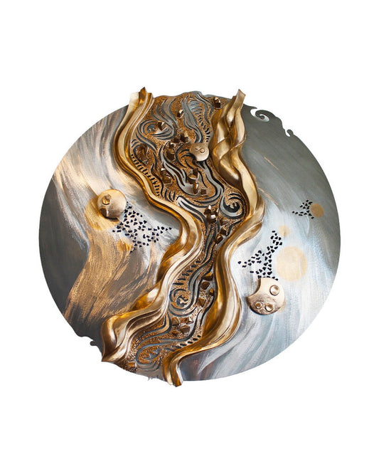 John Richen Steel & Bronze Disc Sculpture 52" Dia