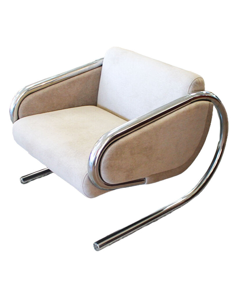 Roger Sprunger for Dunbar Cantilever Chrome Chairs, Grey Fabric Uphols. PAIR 31.5W 38D 29.5H