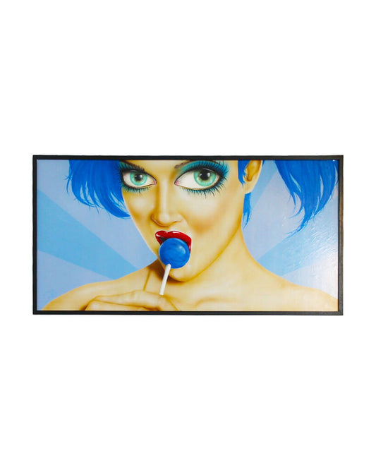 Signed Scott Rohlfs Acrylic Painting "Blue Hair & Lollipop" 49W 25H