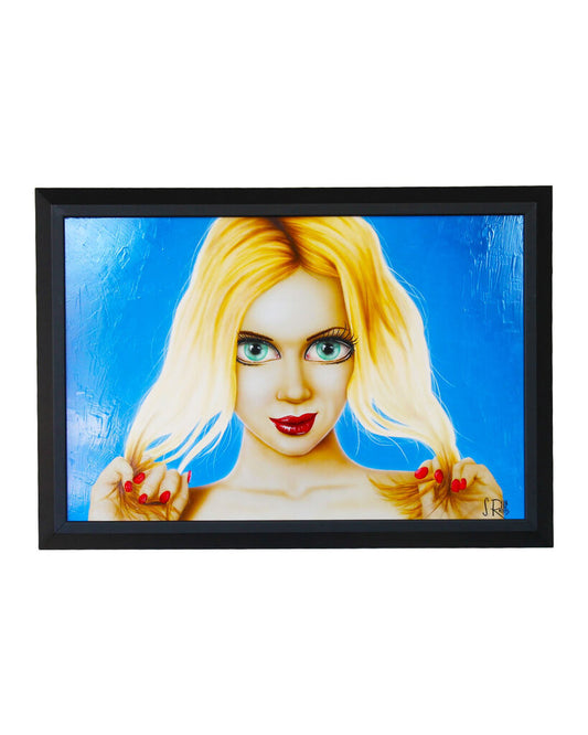 Signed Scott Rohlfs Acrylic Painting "Blonde & Red Nails" 40.25W 28.5H