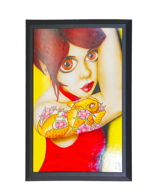 Signed Scott Rohlfs Acrylic Painting "Red Hair & Tattoo" 28.25W 40.25H