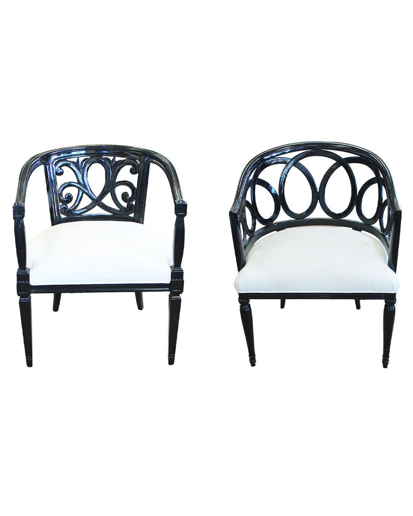 Liaigre White Upholstered, Black Framed Dining Chairs 20W 20D 31H Set of 8