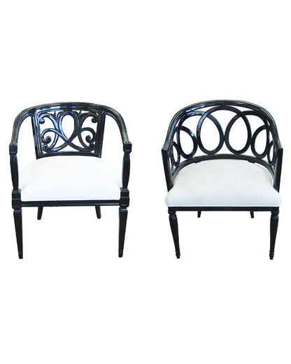 Liaigre White Upholstered, Black Framed Dining Chairs 20W 20D 31H Set of 8