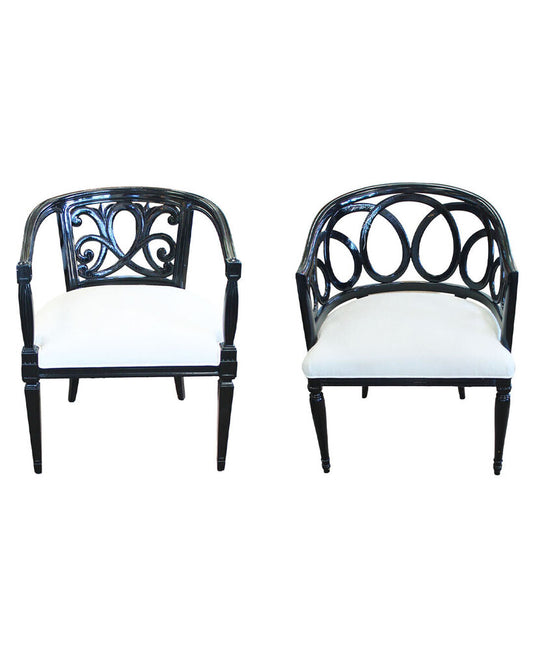Liaigre White Upholstered, Black Framed Dining Chairs 20W 20D 31H Set of 8