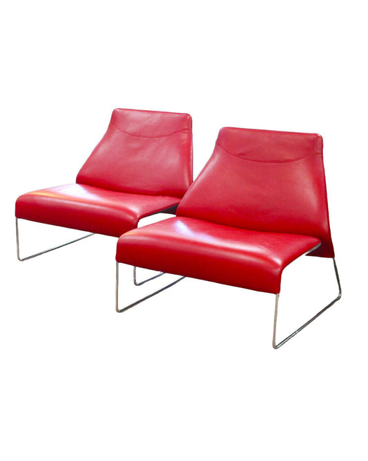 B & B Italia "Lazy Chairs" Patricia Urquiola, Red Leather 30W 29.5D 30H - PAIR
