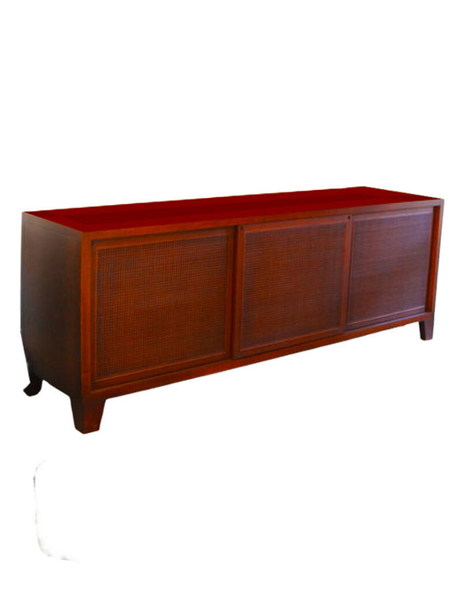 Mid-Century Modern Credenza w/Sliding 103W 26D 38H Rattan Doors 103W 26D 38H