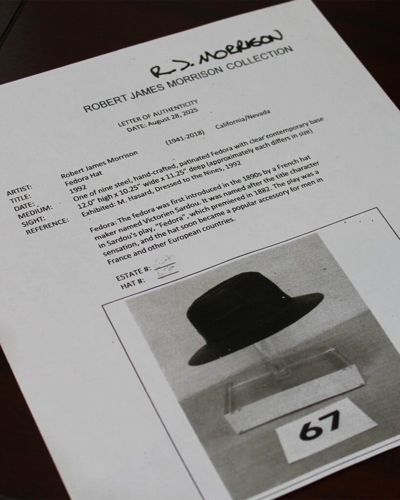 Hand-Crafted Steel Fedora Hat w/Lucite Base by Robert James Morrison