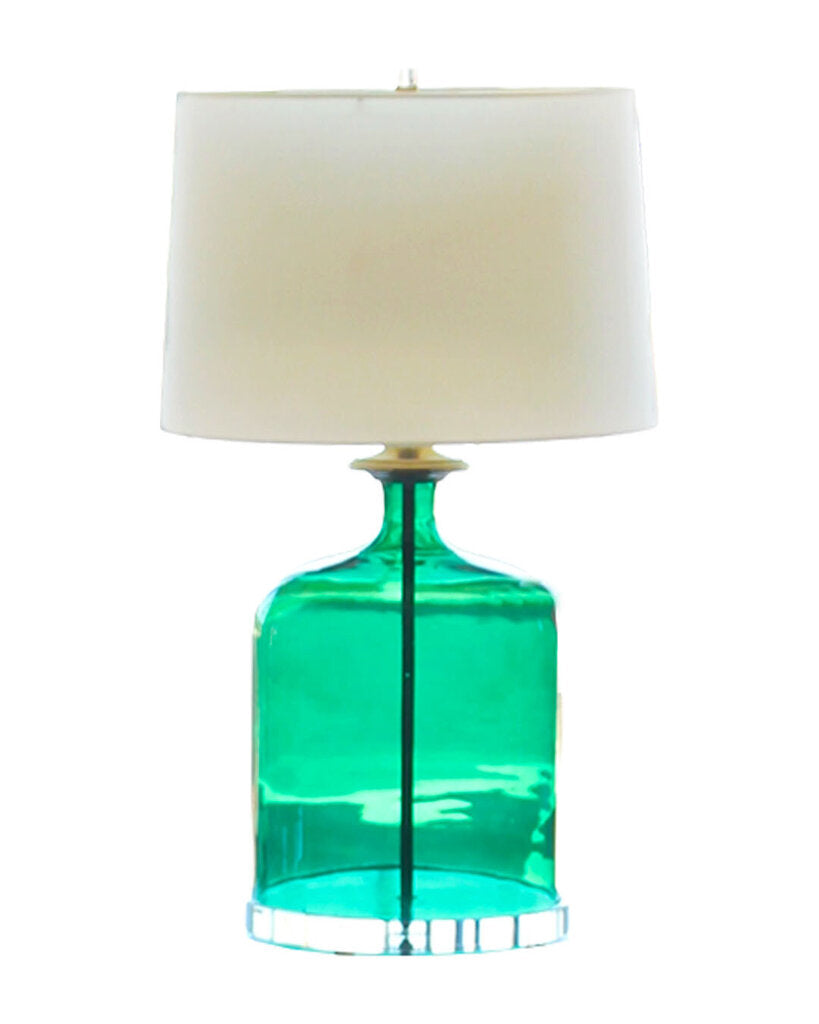 Rachel Restum for Ethan Allen Murano Green Glass & Gold Table Lamps on Lucite Base - PAIR 32H