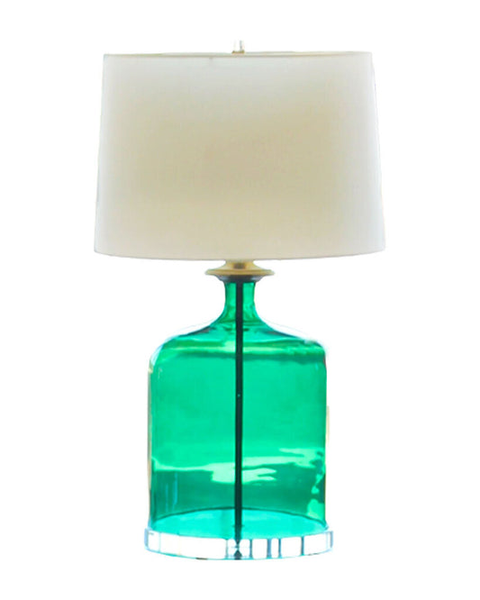 Rachel Restum for Ethan Allen Murano Green Glass & Gold Table Lamps on Lucite Base - PAIR 32H