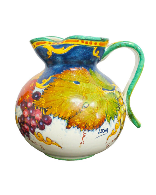 Fiori Leona Italian Hand-Painted Ceramic Pitcher, Curved Handle