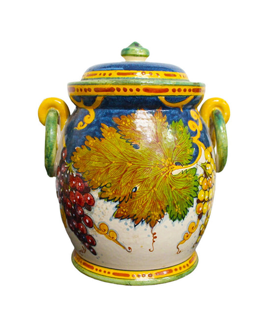 Fiori Italian Ceramic Hand-Painted Round Canister w/Lid