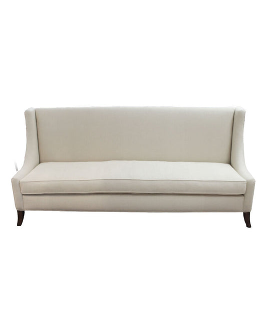 Baker Upholstered White Fabric, Semi-Wingback Bench Seat Sofa 78W 25D 35H