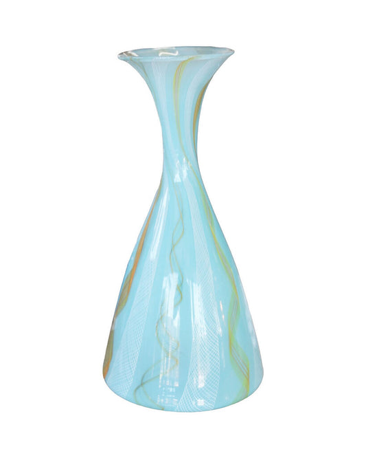 Signed Hobart 2022, Light Blue, Orange, White Art Glass Vase 7Dia 13.5H