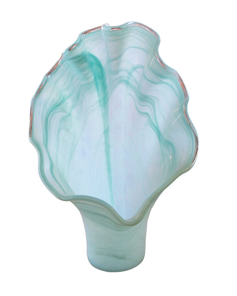 Murano Vetro Esequito Pale Blue Hand Blown Wavy Vase 13 x 7 x 18H