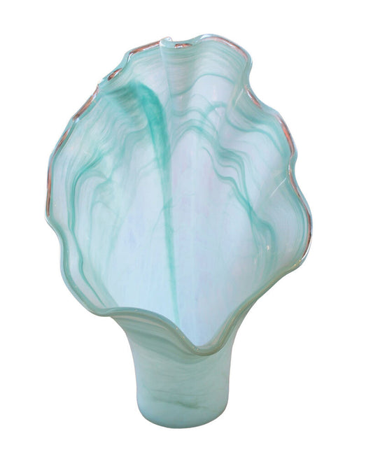 Murano Vetro Esequito Pale Blue Hand Blown Wavy Vase 13 x 7 x 18H