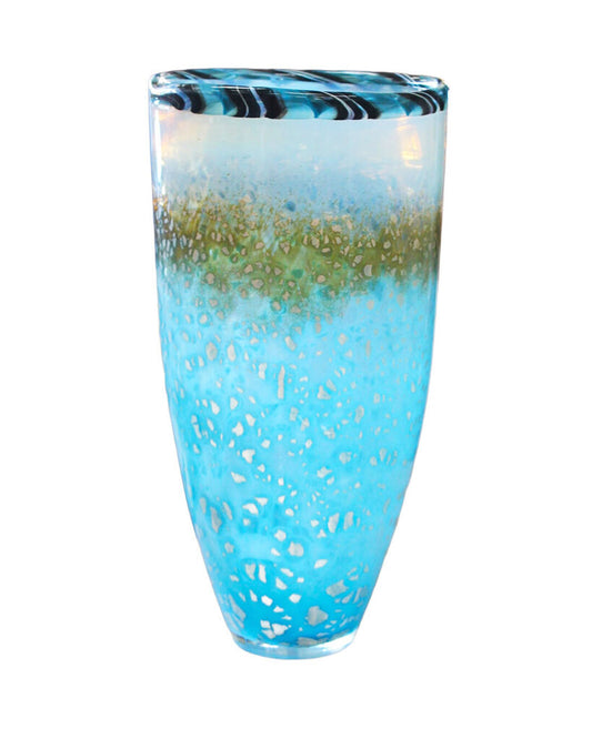 Signed Nuvo' Handmade Lithuania Blue Glass Vase 8Dia 15.75H