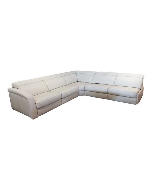Cream Leather 5pc Sectional w/Folding Headrests