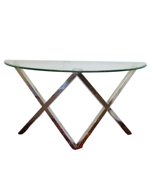 Demilune Beveled Glass, Polished Metal Table 50W 18.25D 28H