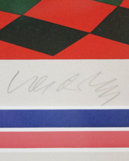Victor Vasarely 1970's Screenprint Silkscreen Sphere & Cube Signed & Numbered 28"Sq.