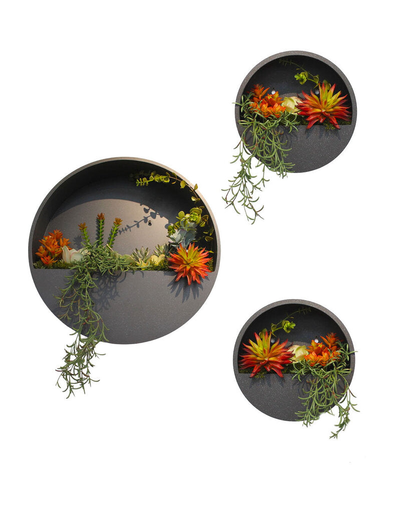 Set of 3 Ceramic Circular Planters w/Succulents 10H, 12H, 20H