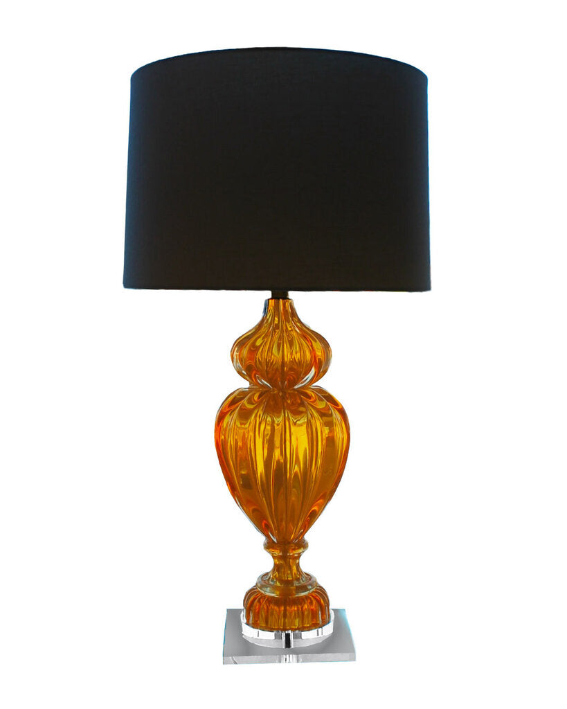 Mid-Cent Amber Murano Segundo Tbl. Lamps- Ea.Lapiz Mouth Blown Resulting in Color & Size Variation 37H - PAIR