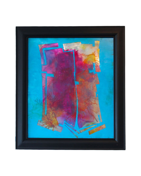 "Labrynth" Paint on Glass Abstract, Signed Susan Blair on Reverse 35.5 x 40.5