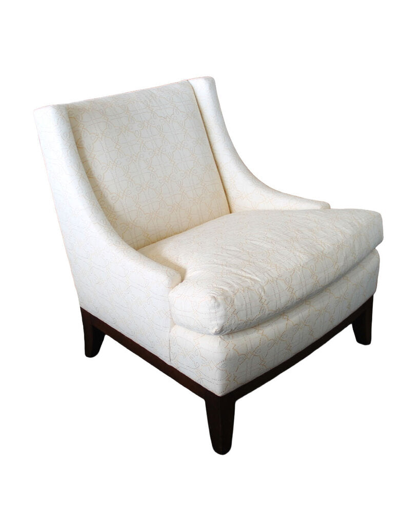 Barbara Barry Upholstered White Fabric w/Pattern Lounge Chair 28W 32D 32H
