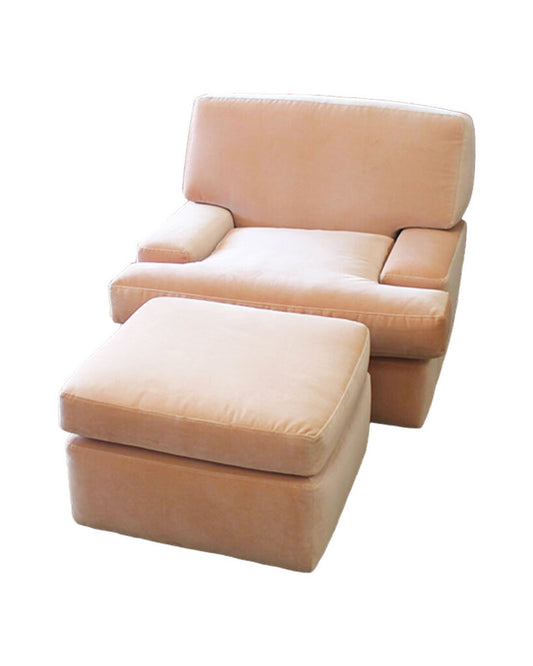 1950's Mariani for Pace Collection NY Dusty Pink Mohair Upholstered Chairs w/Ottomans 40W 41D 32.5H - PAIR